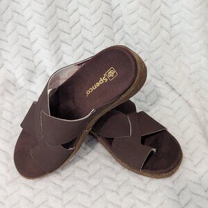 Spenco Size 8 Oasis Women's Orthotic Slide Espadrille Wedge Sandal Brown.